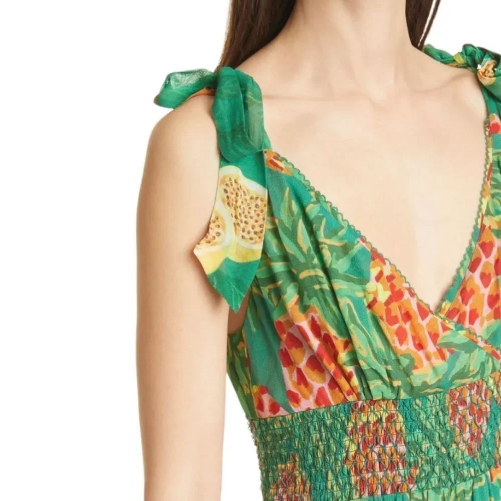 NWT FARM RIO Pineapple Galore Smocked Waist Maxi Dress L - Picture 4 of 11